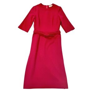 1960s Pendleton Vintage Red 100% Virgin Wool Belted Sheath Dress 14 Mid Length